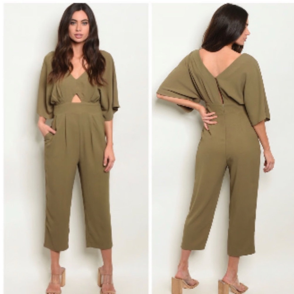 Gilli Olive Green Women's Peek A Boo Culotte Leg Jumpsuit Size L